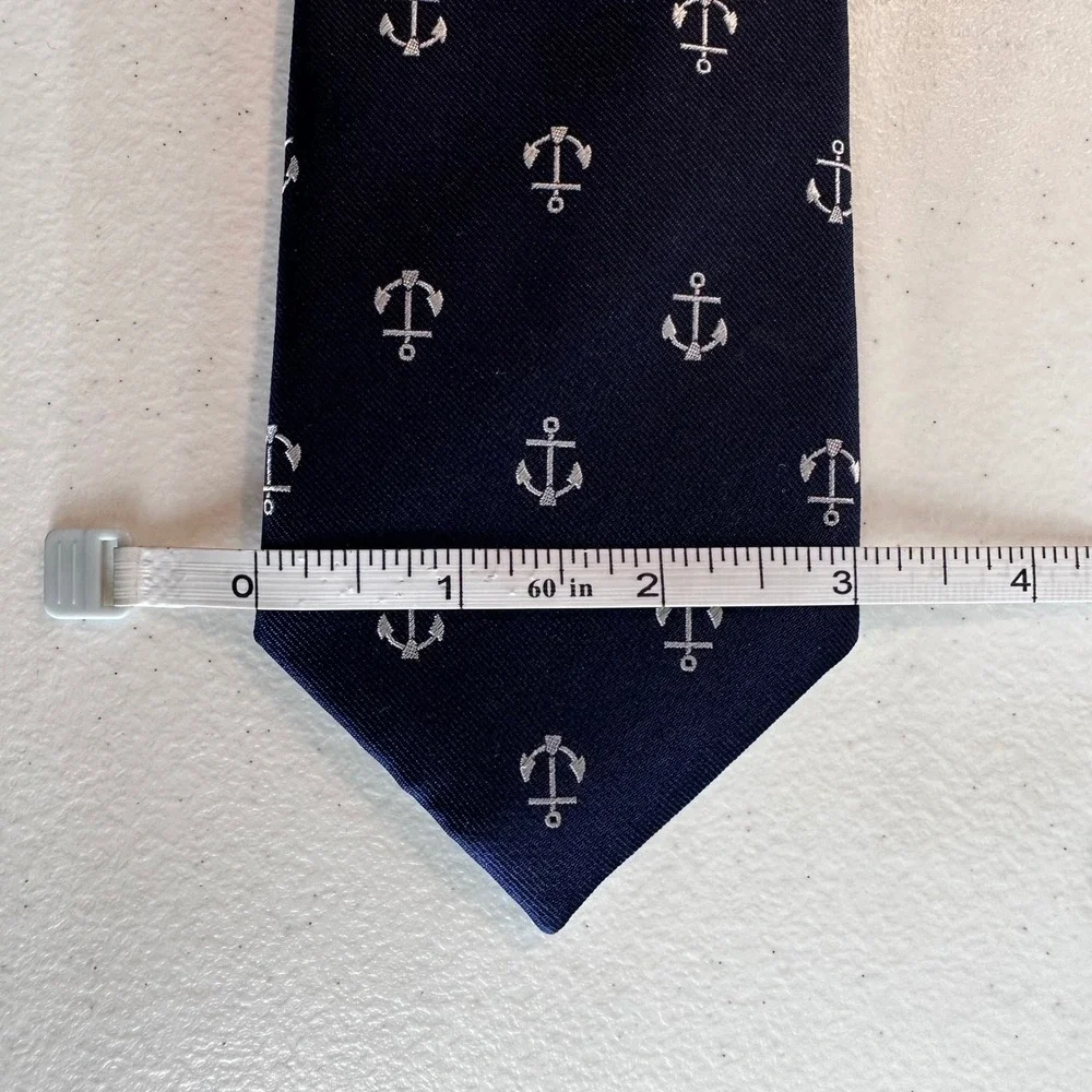 Haines & Bonner London Silk Tie Navy‎ Anchor Pattern Classic Necktie